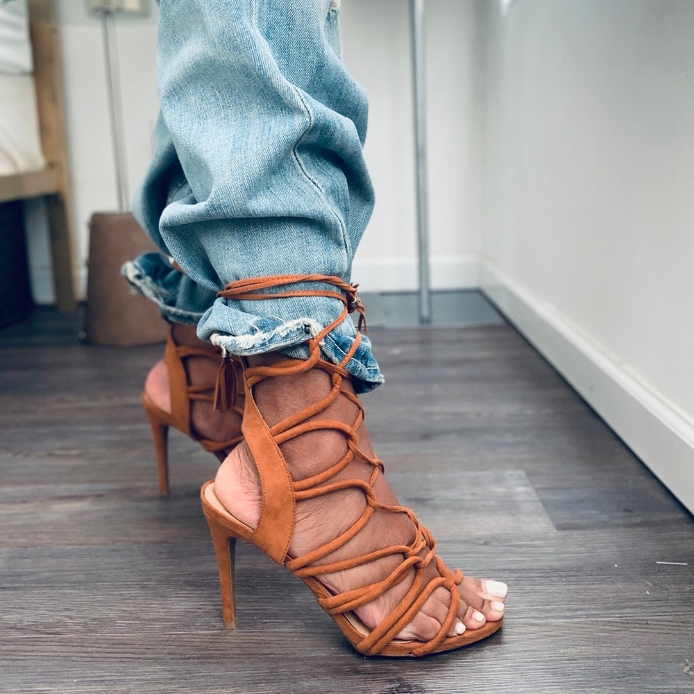 Brown/Tan Strappy Lace Up Heel
